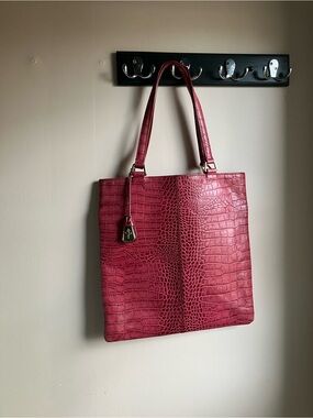 Cole Hann - Women's Croc-Embossed Raspberry Tote Bag